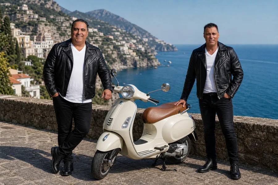 Salvatore e Rosario an der italienischen Küste mit Vespa